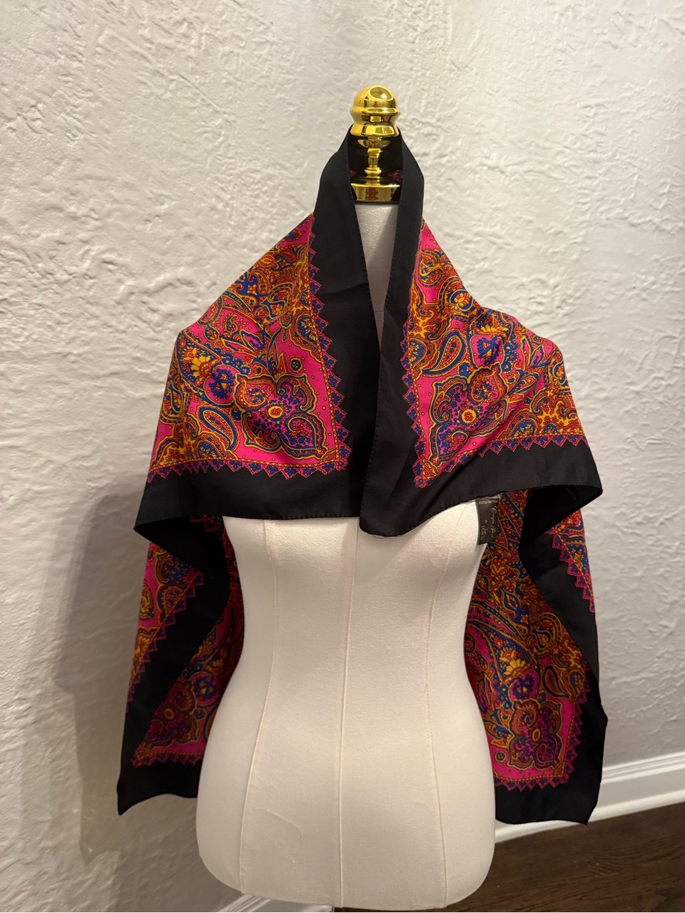 Black Scarf with Pink and Orange Paisley Motif